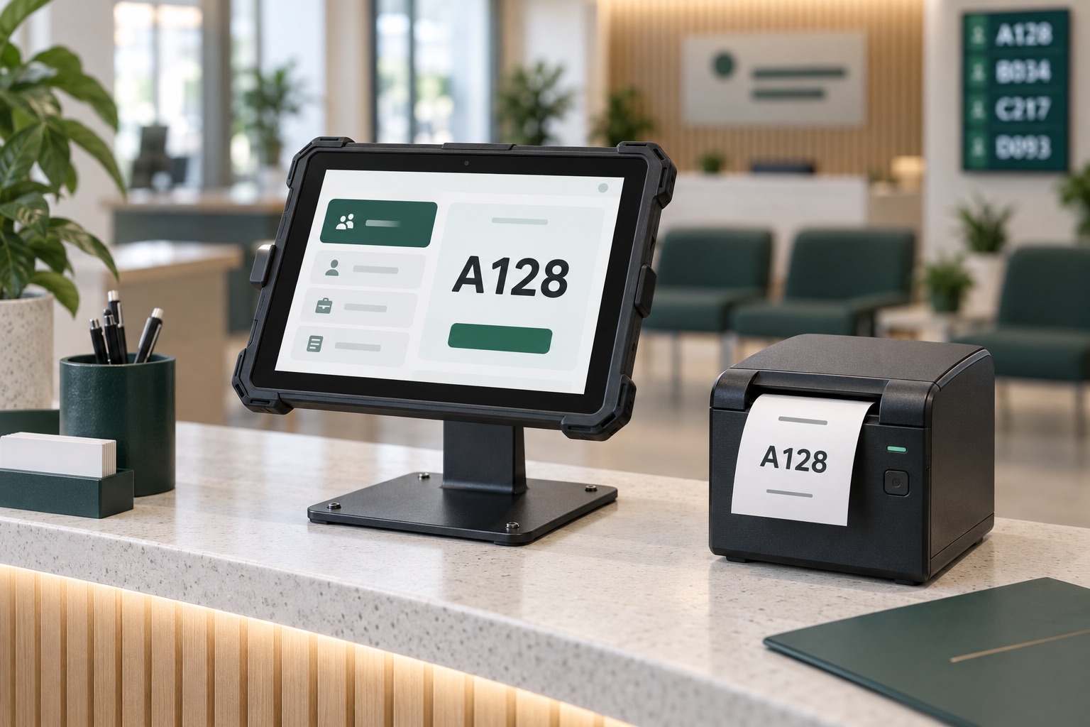 Tablette professionnelle renforcée sur support antivol avec imprimante thermique 80 mm